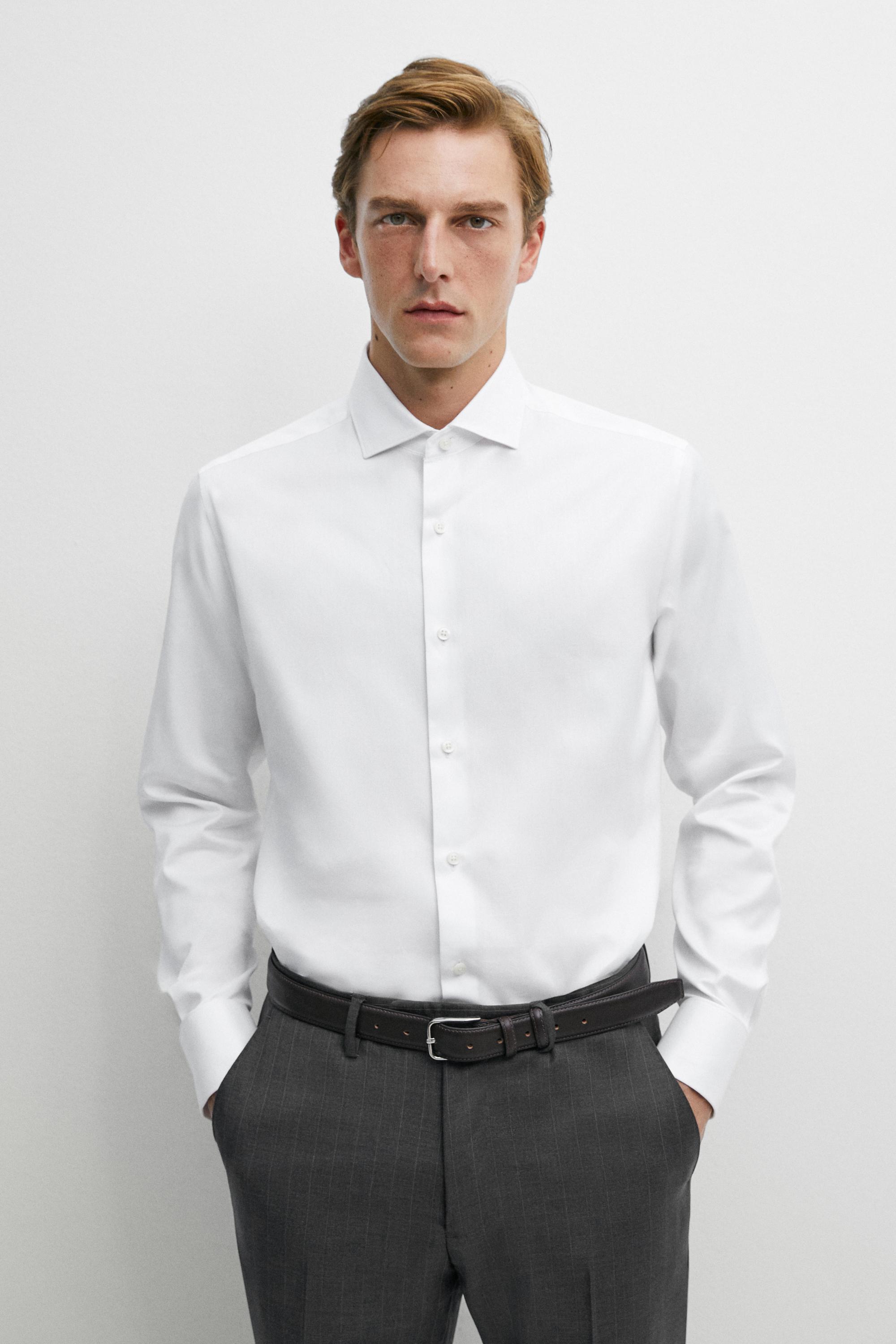 Slim fit cotton shirt with double cuffs